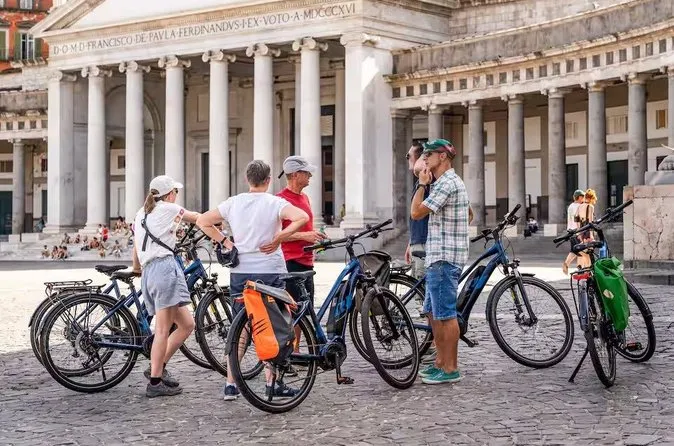 Aerial perspective of bicycles gathered outside a café stop